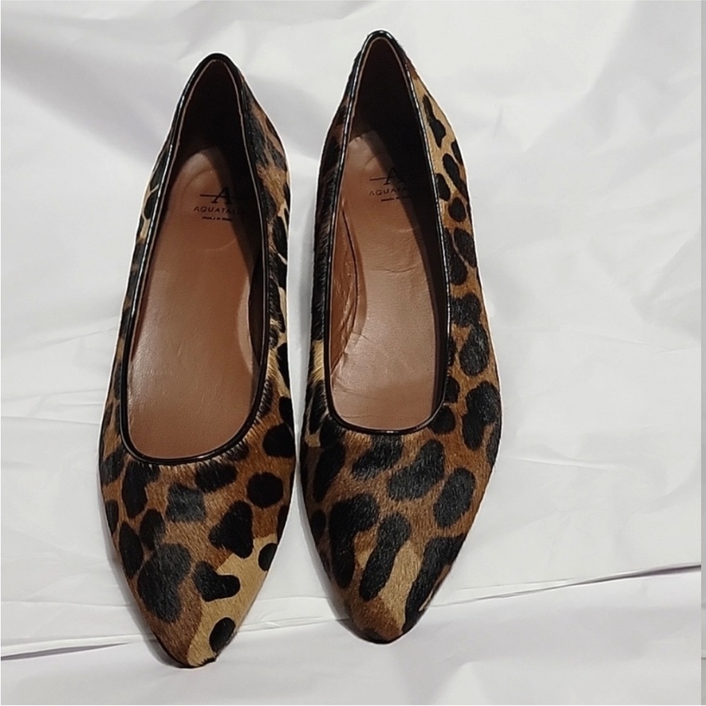 Aquatalia Penina Calf Hair & Patent Leather Flats. Toe Black Leopard. Size 8.5 - Picture 3 of 7